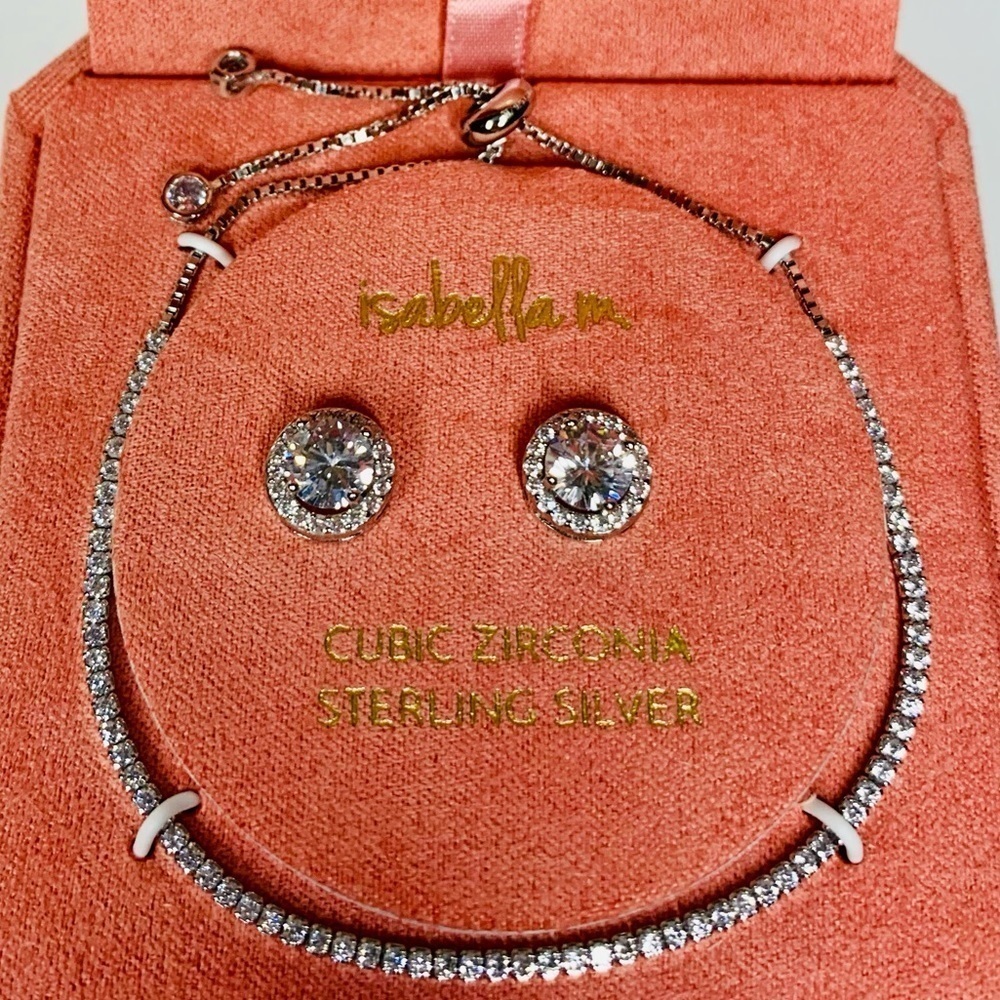 Isabella M. Nib Sterling Silver And Cubic Zirconia Earring & Adj. Bracel